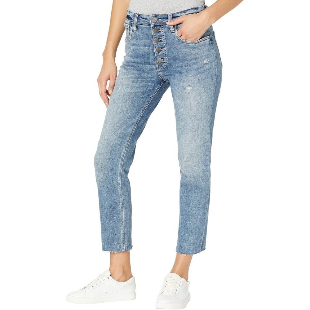 Mom Jeans High-Rise Raw Hem Straight Leg Casual Women Size 16